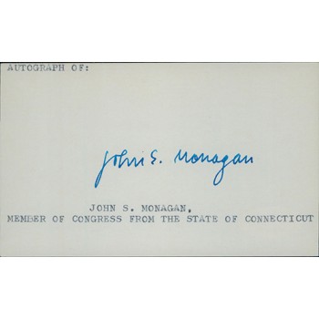 John Monagan Connecticut Congressman Signed 3x5 Index Card JSA Authenticated