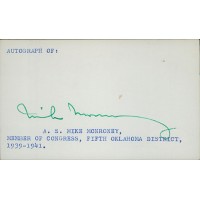 Mike Monroney Oklahoma Congressman Signed 3x5 Index Card JSA Authenticated