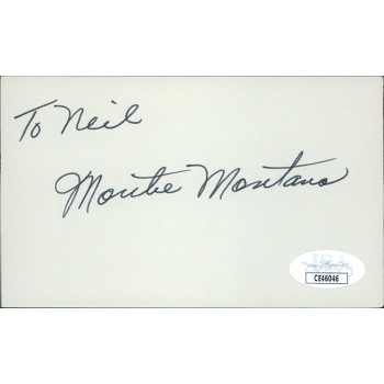 Montie Montana Actor Signed 3x5 Index Card JSA Authenticated Personalized