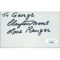 Clayton Moore Lone Ranger Actor Signed 3x5 Index Card JSA Authentic Personalized
