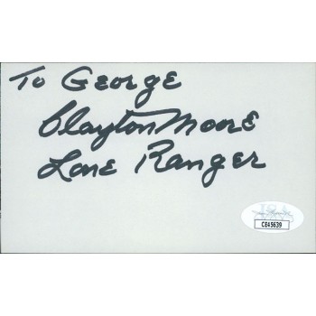 Clayton Moore Lone Ranger Actor Signed 3x5 Index Card JSA Authentic Personalized