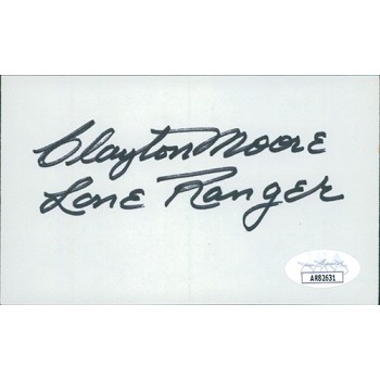 Clayton Moore Lone Ranger Actor Signed 3x5 Index Card JSA Authenticated