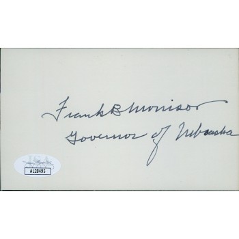 Frank B. Morrison Nebraska Governor Signed 3x5 Index Card JSA Authenticated