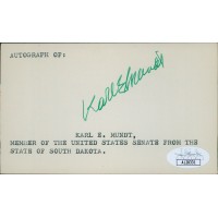 Karl Mundt South Dakota Congressmen Senator Signed 3x5 Index Card JSA Authentic