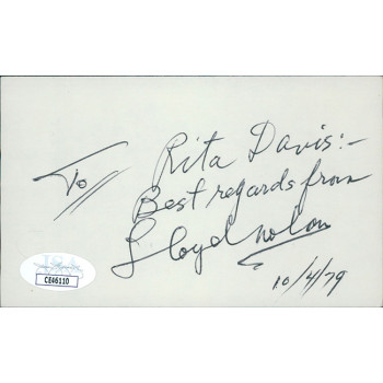 Lloyd Nolan Actor Signed 3x5 Index Card JSA Authenticated Personalized Rita