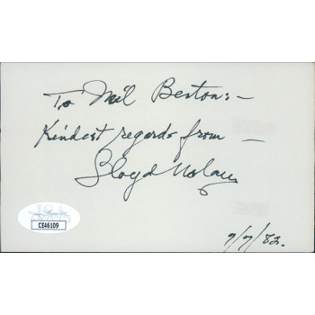 Lloyd Nolan Actor Signed 3x5 Index Card JSA Authenticated Personalized Neil