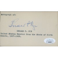Gerald Nye North Dakota Senator Signed 3x5 Index Card JSA Authenticated