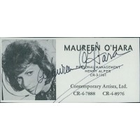 Maureen O'Hara Actress Signed 2x4 Directory Cut JSA Authenticated