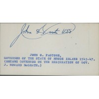 John Pastore Rhode Island Governor Senator Signed 2.5x5 Index Card JSA Authentic
