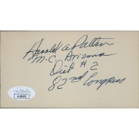 Harold Patten Arizona Congressman Signed 2.75x5 Index Card JSA Authenticated