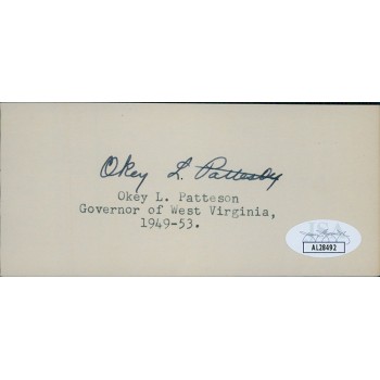 Okey Patteson West Virginia Governor Signed 2.25x5 Index Card JSA Authenticated
