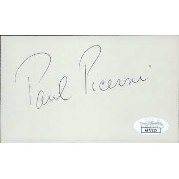 Paul Picerni Actor Signed 3x5 Index Card JSA Authenticated