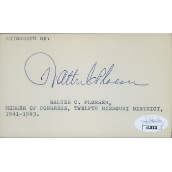 Walter Ploeser Missouri Congressmen Signed 3x5 Index Card JSA Authenticated