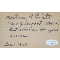 Mortimer Proctor Vermont Governor Senator Signed 3x5 Index Card JSA Authentic