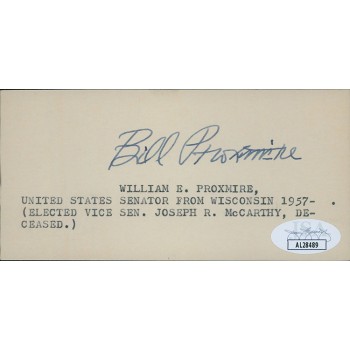 William Proxmire Wisconsin Senator Signed 2.5x5 Index Card JSA Authenticated