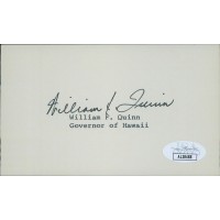 William Quinn Hawaii Governor Signed 3x5 Index Card JSA Authenticated