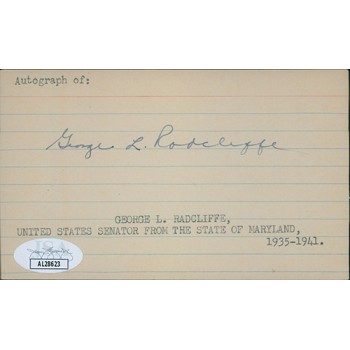 George Radcliffe Maryland Senator Signed 3x5 Index Card JSA Authenticated