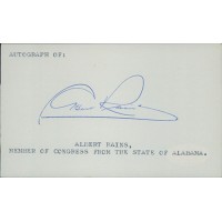 Albert Rains Alabama Congressman Signed 3x5 Index Card JSA Authenticated