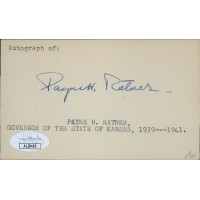 Payne Ratner Kansas Governor Senator Signed 3x5 Index Card JSA Authenticated