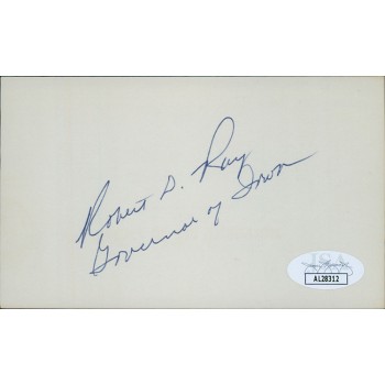 Robert D Ray Iowa Governor Signed 3x5 Index Card JSA Authenticated