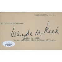 Clyde Reed Kansas Governor Senator Signed 3x5 Index Card JSA Authenticated