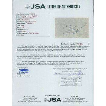 Christopher Reeve Actor Signed 3x5 Index Card JSA Authenticated