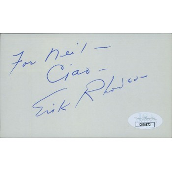Erik Rhodes Actor Signed 3x5 Index Card JSA Authenticated Personalized