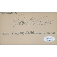 Robert F. Rich Pennsylvania Congressman Signed 2.75x5 Index Card JSA Authentic