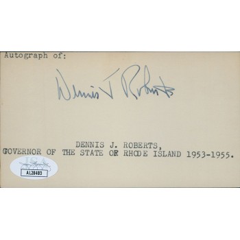 Dennis Roberts Rhode Island Governor Signed 2.75x5 Index Card JSA Authenticated