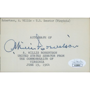 A. Willis Robertson Virginia Senator Signed 3x5 Index Card JSA Authenticated