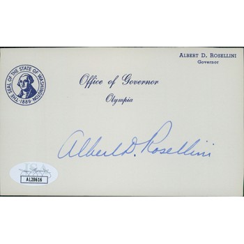 Albert Rosellini Washington Governor Signed 3x5 Index Card JSA Authenticated
