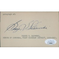 George Sadowski Michigan Congressman Signed 3x5 Index Card JSA Authenticated
