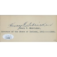 Henry Schricker Indiana Governor Signed 2.25x5 Index Card JSA Authenticated