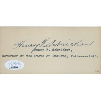 Henry Schricker Indiana Governor Signed 2.25x5 Index Card JSA Authenticated
