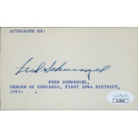 Fred Schwengel Iowa Congressmen Signed 3x5 Index Card JSA Authenticated
