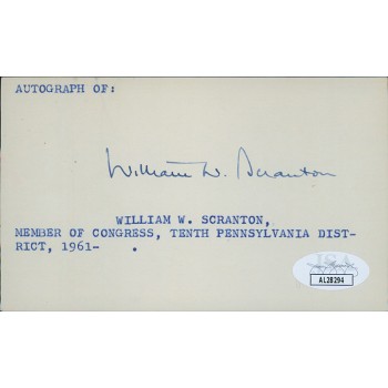 William Scranton Pennsylvania Governor Signed 3x5 Index Card JSA Authenticated