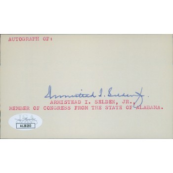 Armistead Selden Jr. Alabama Congressmen Signed 3x5 Index Card JSA Authenticated