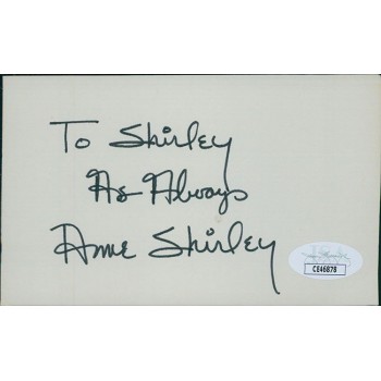 Anne Shirley Actress Signed 3x5 Index Card JSA Authenticated Personalized