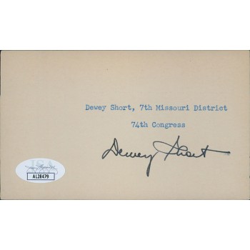 Dewey Short Missouri Congressman Signed 3x5 Index Card JSA Authenticated