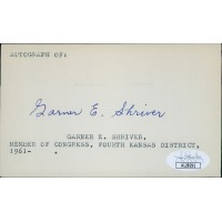 Garner Shriver Kansas Congressmen Senator Signed 3x5 Index Card JSA Authentic