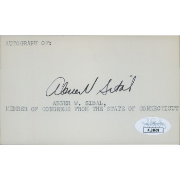 Abner Sibal Connecticut Congressman Signed 3x5 Index Card JSA Authenticated