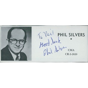 Phil Silvers Actor Signed 2x4.5 Directory Cut JSA Authenticated