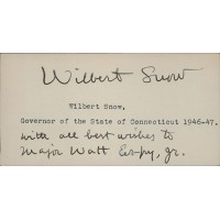 Wilbert Snow Connecticut Governor Signed 2.5x5 Index Card JSA Authenticated