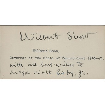 Wilbert Snow Connecticut Governor Signed 2.5x5 Index Card JSA Authenticated