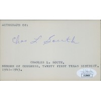 Charles L. South Texas Congressman Signed 3x5 Index Card JSA Authenticated