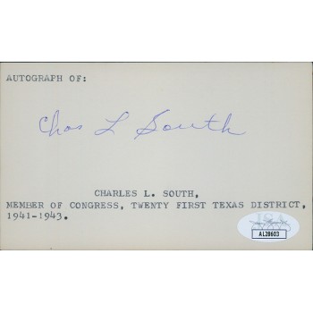 Charles L. South Texas Congressman Signed 3x5 Index Card JSA Authenticated