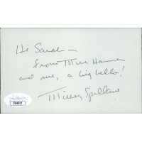 Mickey Spillane Writer Signed 3x5 Index Card JSA Authenticated Personalized