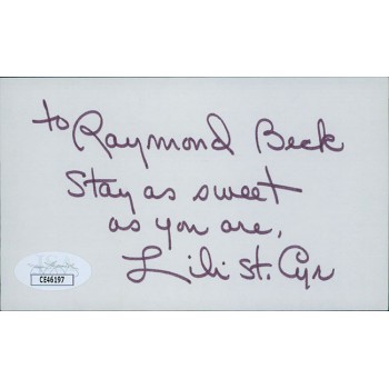 Lili St. Cyr Actress Signed 3x5 Index Card JSA Authenticated Personalized