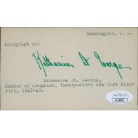 Katharine St. George New York Congresswoman Signed 3x5 Index Card JSA Authen