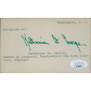 Katharine St. George New York Congresswoman Signed 3x5 Index Card JSA Authen